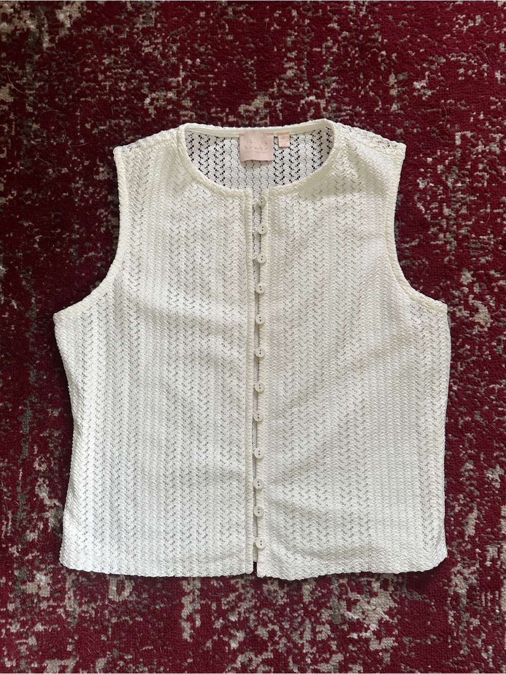 Cream Knit Button-Front Sleeveless Top